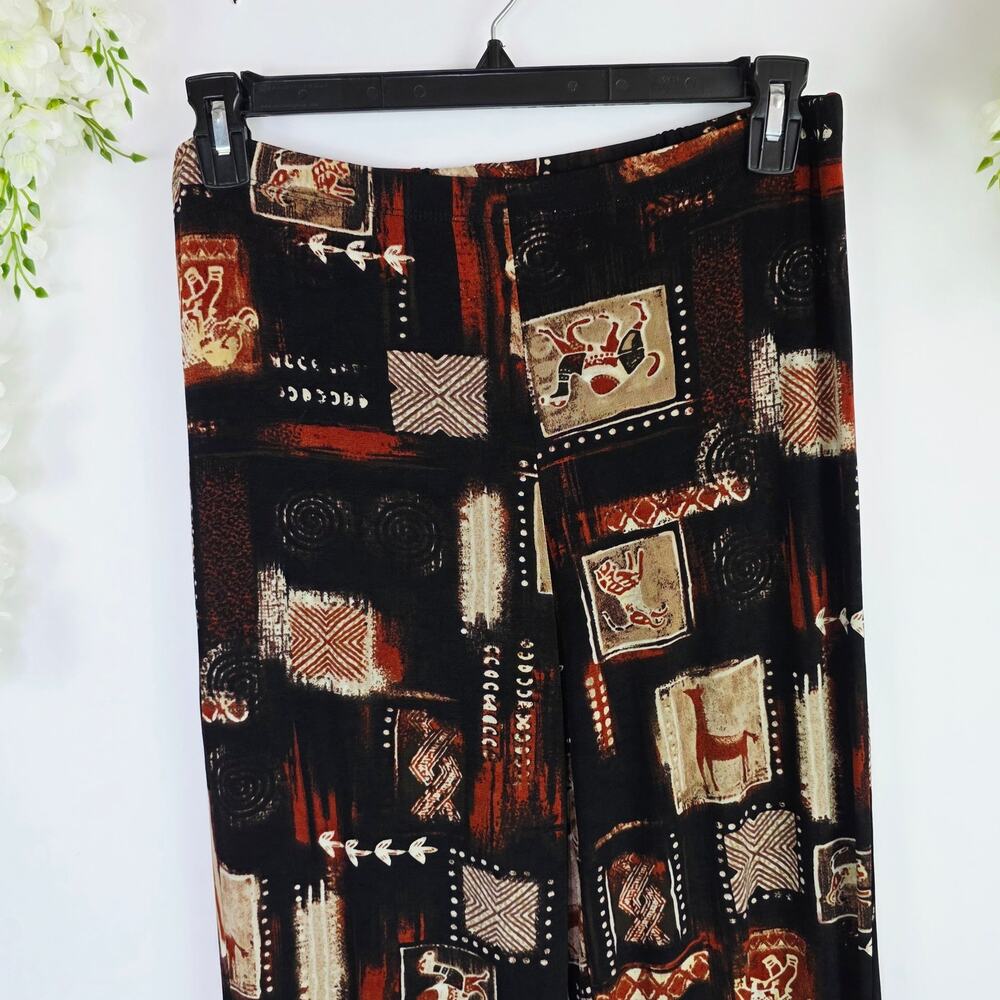 Chicos Travelers Pants Size 1 8 Medium Black Tribal African Safari Print Pull-On - Picture 4 of 14